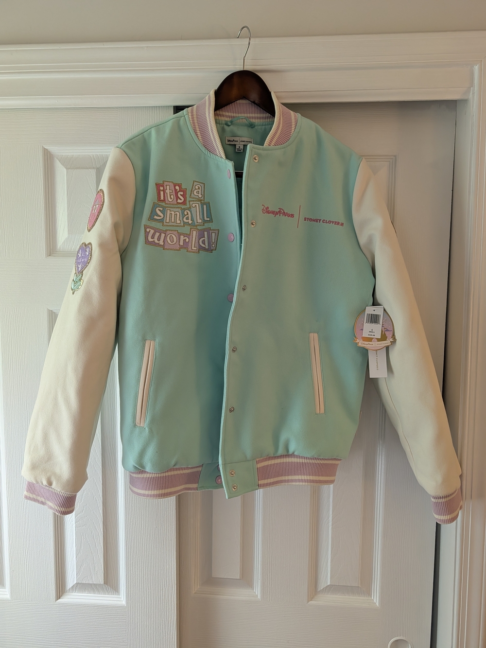 Disney Mint & Cream 'It's a Small World' Stoney clover Varsity Jacket - Picture 2 of 7